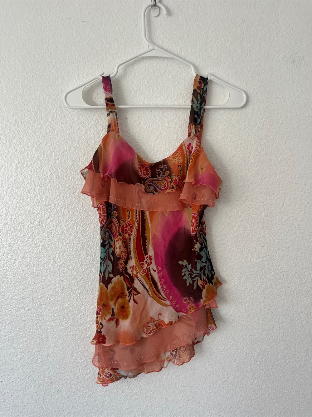 Seperates by New York City Design Co Floral Ruffle Camisole Tank Top Pink
